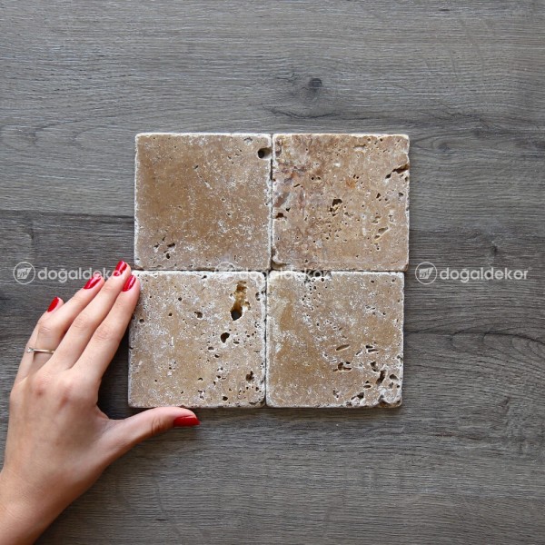 Traverten Eskitme Noce Doğal Taş Fayans 10x10 - DT1551